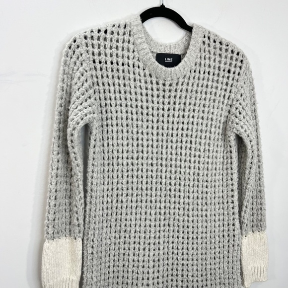 Line the Label Canada grey white open knit crew neck tunic sweater M - Picture 5 of 13